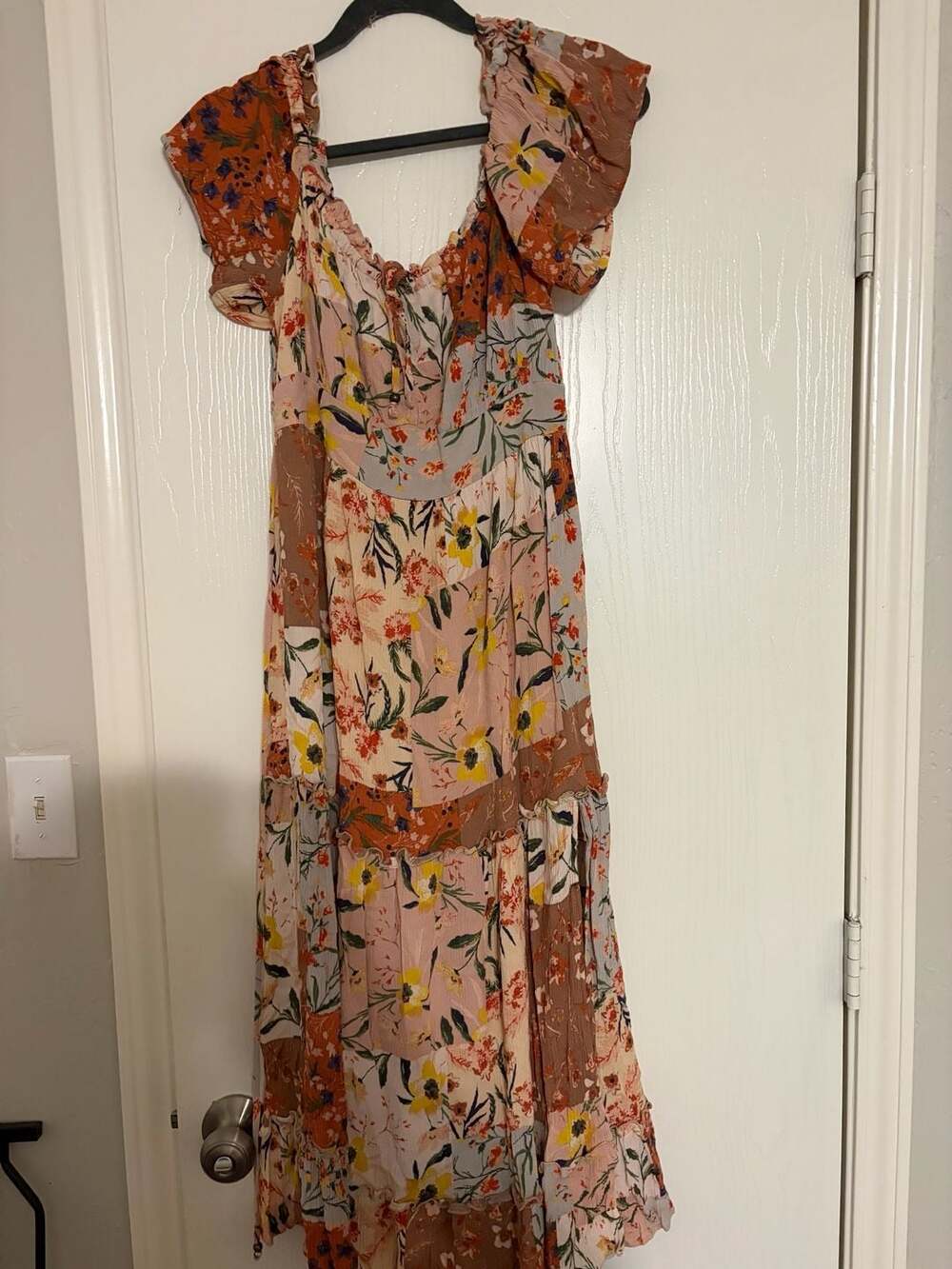 Main Strip Floral Patchwork Short Sleeve Maxi Dress Medium